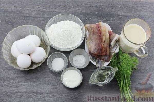 Блины, фаршированные сельдью и яйцами (на ряженке)